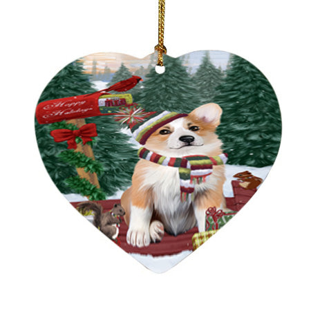 Merry Christmas Woodland Sled Corgi Dog Heart Christmas Ornament HPOR55275
