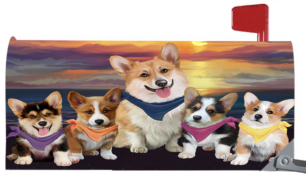 Family Sunset Portrait Corgi Dogs Magnetic Mailbox Cover MBC48468