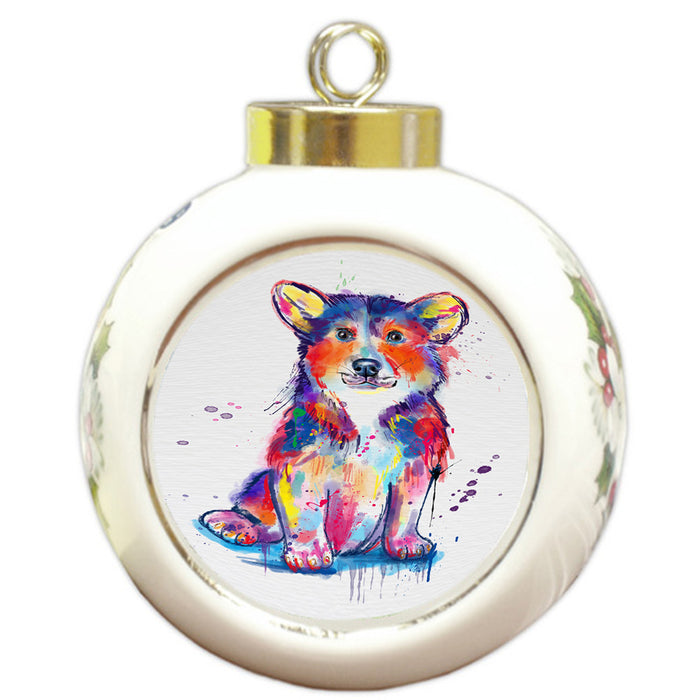 Watercolor Corgi Dog Round Ball Christmas Ornament RBPOR58210