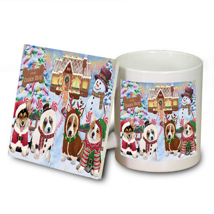 Holiday Gingerbread Cookie Shop Corgis Dog Mug and Coaster Set MUC56388