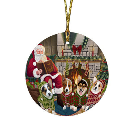 Christmas Cozy Holiday Tails Corgis Dog Round Flat Christmas Ornament RFPOR55476