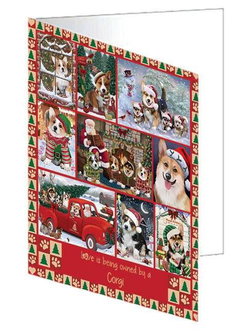 Love is Being Owned Christmas Corgi Dogs Handmade Artwork Assorted Pets Greeting Cards and Note Cards with Envelopes for All Occasions and Holiday Seasons GCD78887
