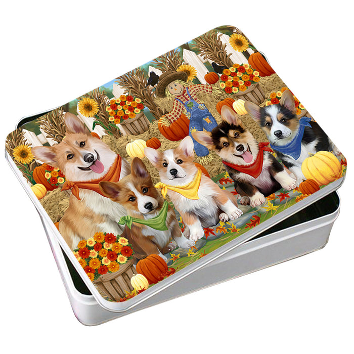 Fall Festive Gathering Corgis Dog with Pumpkins Photo Storage Tin PITN50639