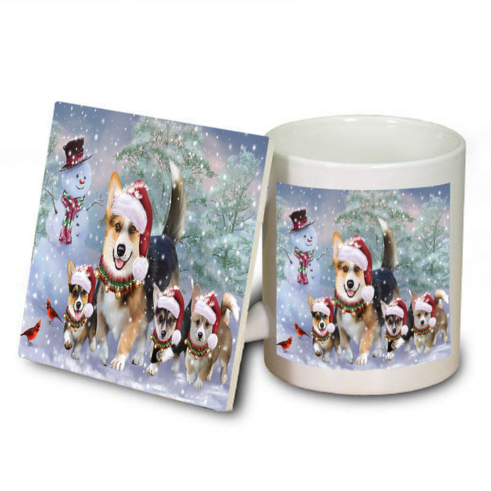 Christmas Running Family Dogs Corgis Dog Mug and Coaster Set MUC54211