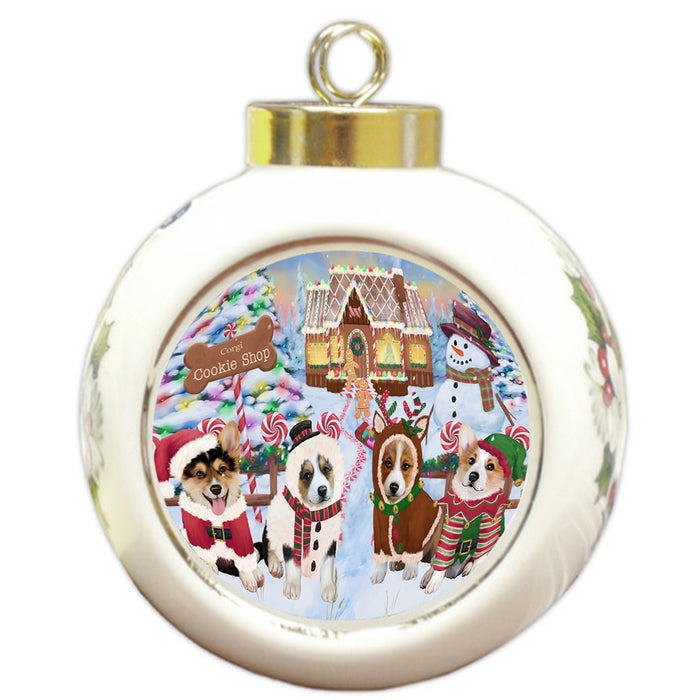 Holiday Gingerbread Cookie Shop Corgis Dog Round Ball Christmas Ornament RBPOR56752