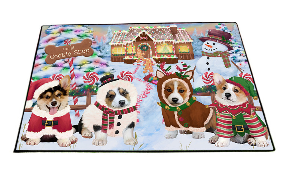 Holiday Gingerbread Cookie Shop Corgis Dog Floormat FLMS53235