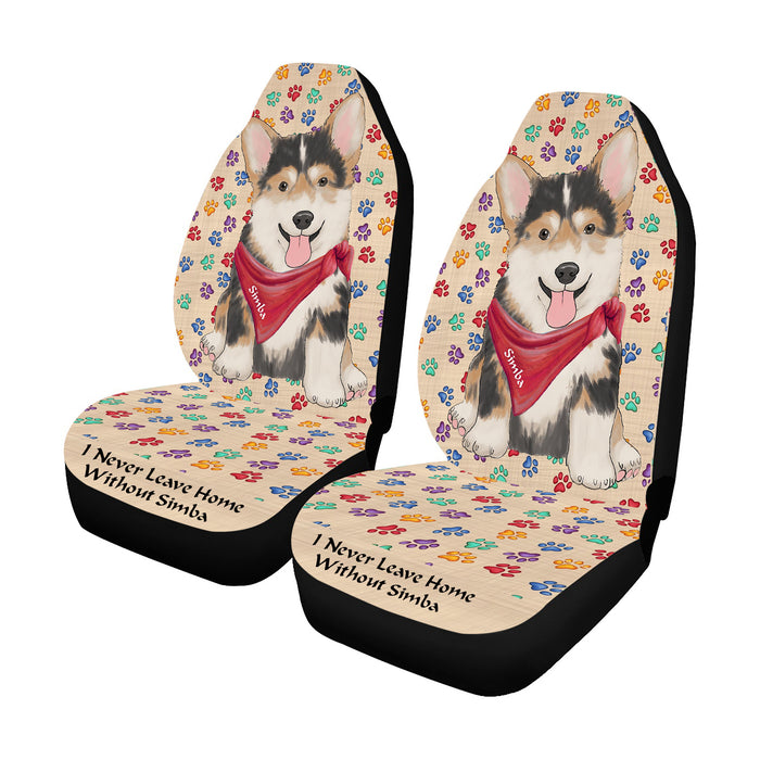 Personalized I Never Leave Home Paw Print Corgi Dogs Pet Front Car Seat Cover (Set of 2)