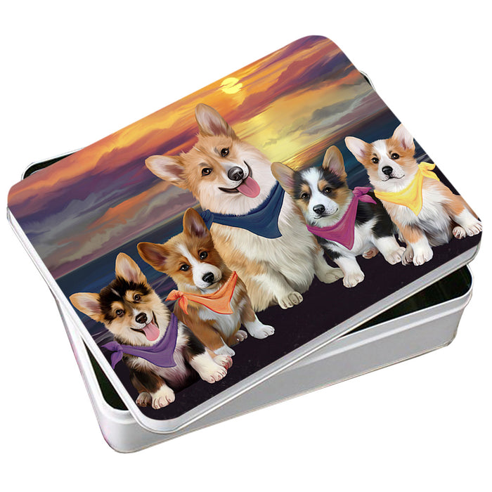 Family Sunset Portrait Corgis Dog Photo Storage Tin PITN50251