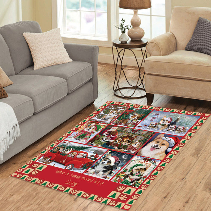Love is Being Owned Christmas Corgi Dogs Area Rug
