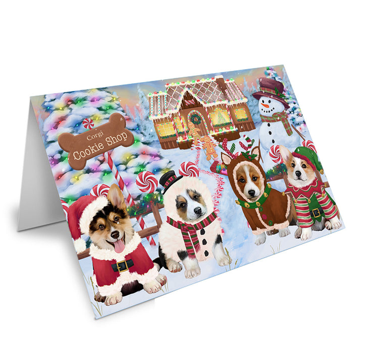 Holiday Gingerbread Cookie Shop Corgis Dog Handmade Artwork Assorted Pets Greeting Cards and Note Cards with Envelopes for All Occasions and Holiday Seasons GCD73703