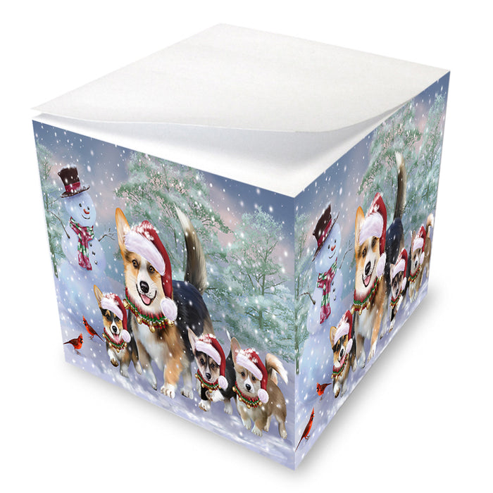 Christmas Running Family Dogs Corgis Dog Note Cube NOC55865