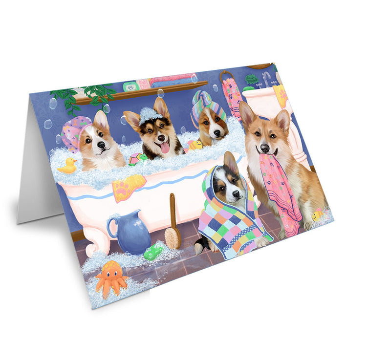 Rub A Dub Dogs In A Tub Corgis Dog Handmade Artwork Assorted Pets Greeting Cards and Note Cards with Envelopes for All Occasions and Holiday Seasons GCD74867