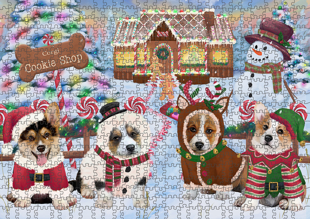 Holiday Gingerbread Cookie Shop Corgis Dog Puzzle with Photo Tin PUZL93784