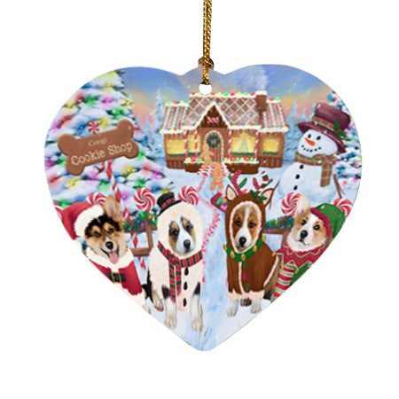 Holiday Gingerbread Cookie Shop Corgis Dog Heart Christmas Ornament HPOR56752