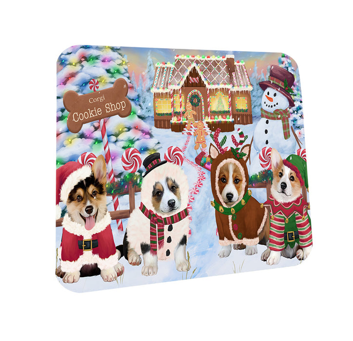 Holiday Gingerbread Cookie Shop Corgis Dog Coasters Set of 4 CST56354