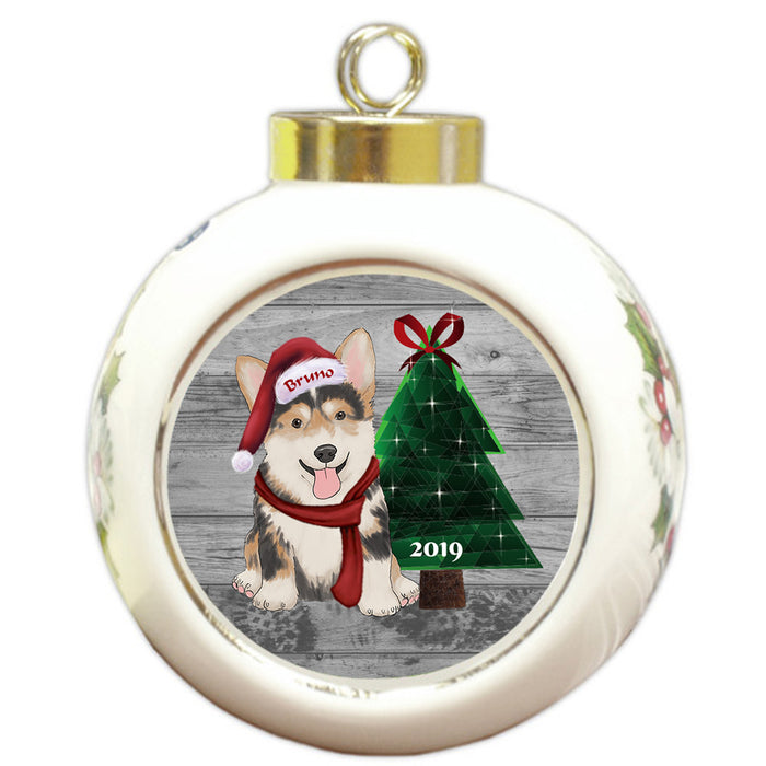 Custom Personalized Corgi Dog Glassy Classy Christmas Round Ball Ornament