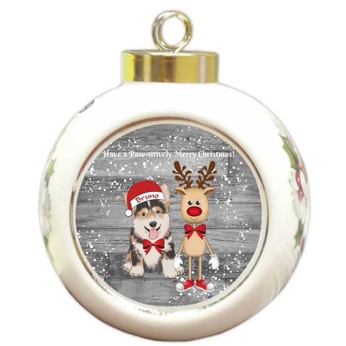 Custom Personalized Corgi Dog Reindeer and Pooch Christmas Round Ball Ornament