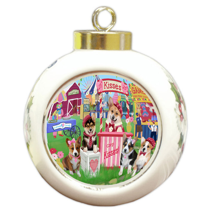Carnival Kissing Booth Corgis Dog Round Ball Christmas Ornament RBPOR56187
