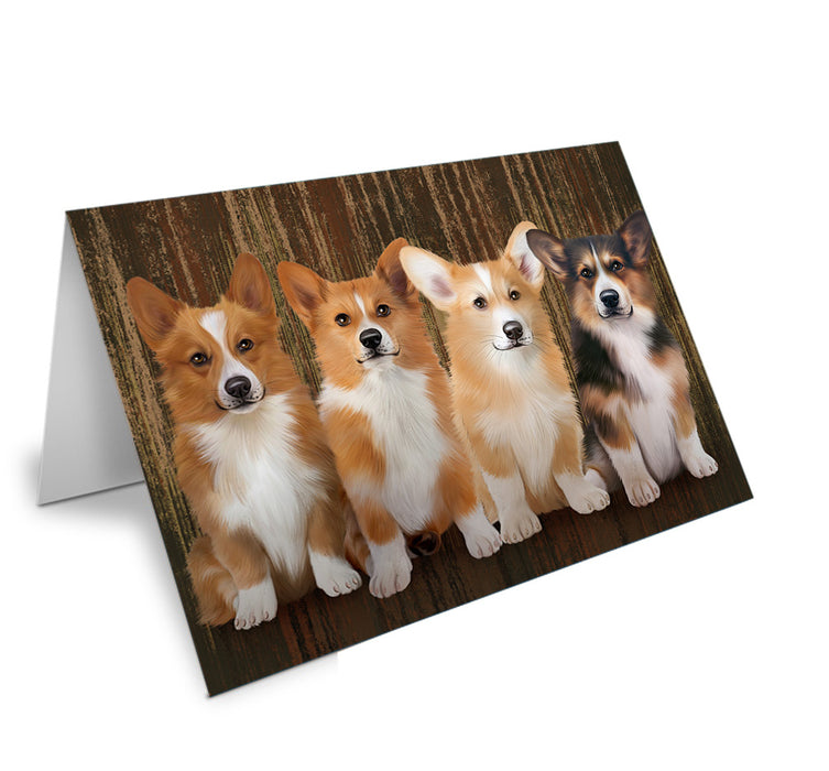 Rustic 4 Corgis Dog Handmade Artwork Assorted Pets Greeting Cards and Note Cards with Envelopes for All Occasions and Holiday Seasons GCD55559
