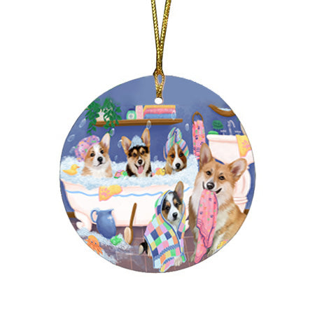 Rub A Dub Dogs In A Tub Corgis Dog Round Flat Christmas Ornament RFPOR57140