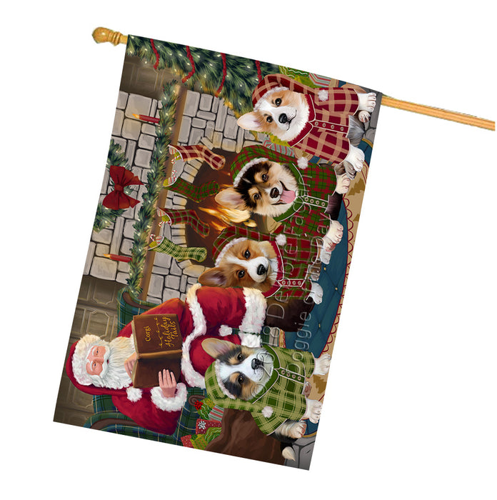 Christmas Cozy Holiday Tails Corgis Dog House Flag FLG55549