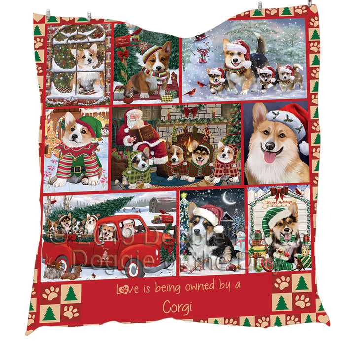 Love is Being Owned Christmas Corgi Dogs Quilt