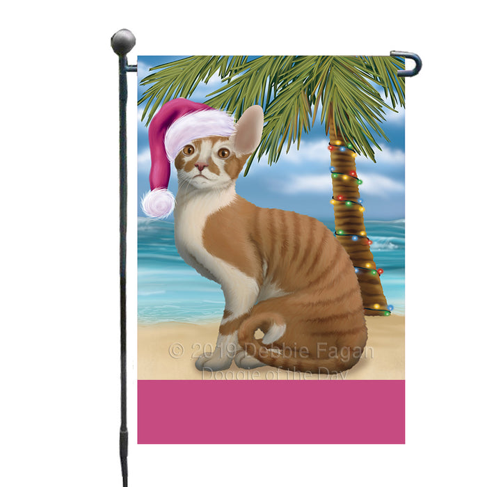 Personalized Summertime Happy Holidays Christmas Cornish Red Cat on Tropical Island Beach  Custom Garden Flags GFLG-DOTD-A60465