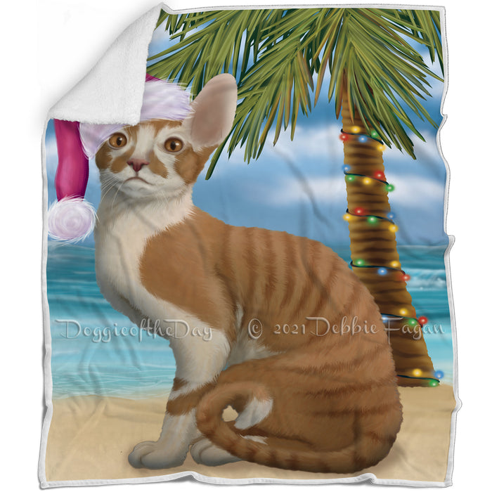 Summertime Happy Holidays Christmas Cornish Red Cat on Tropical Island Beach Blanket D170
