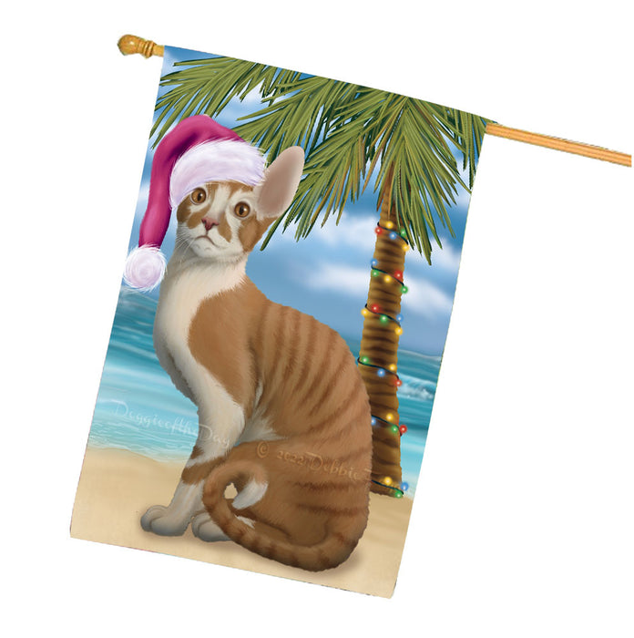 Christmas Summertime Beach Cornish Red Cat House Flag Outdoor Decorative Double Sided Pet Portrait Weather Resistant Premium Quality Animal Printed Home Decorative Flags 100% Polyester FLG68728