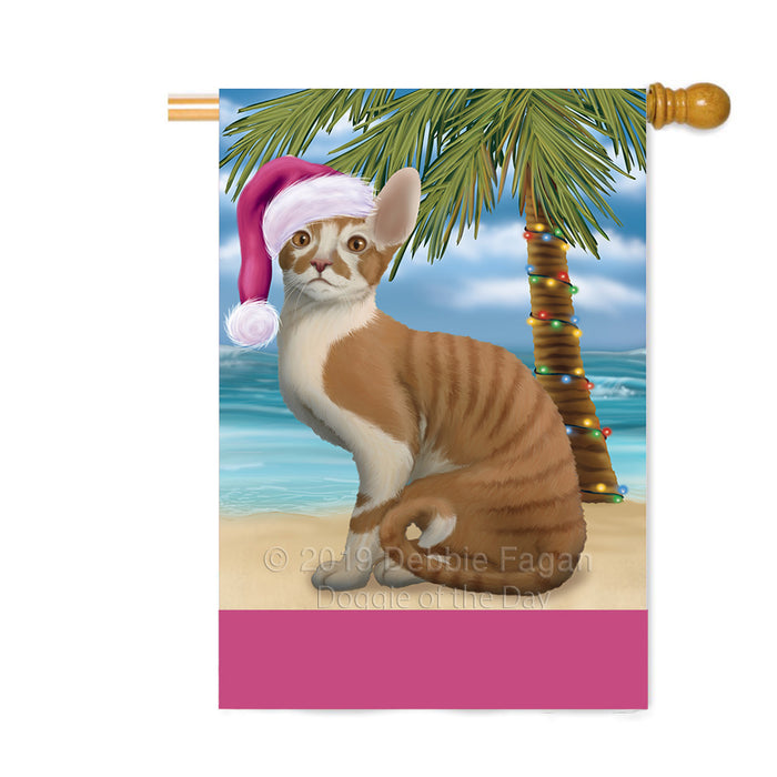 Personalized Summertime Happy Holidays Christmas Cornish Red Cat on Tropical Island Beach Custom House Flag FLG-DOTD-A60521