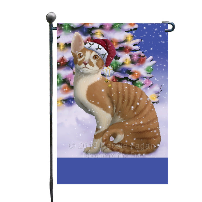 Personalized Winterland Wonderland Cornish Red Cat In Christmas Holiday Scenic Background Custom Garden Flags GFLG-DOTD-A61302