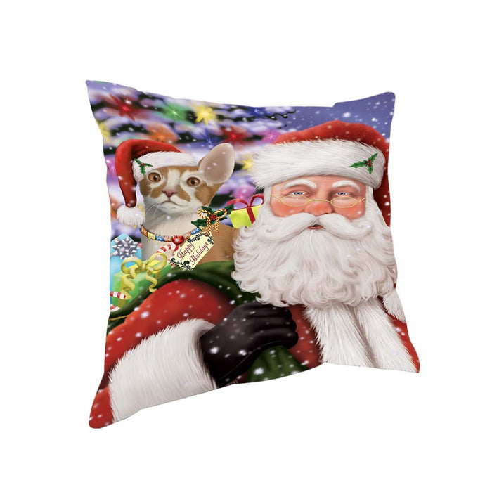 Santa Carrying Cornish Red Cat and Christmas Presents Pillow PIL70944