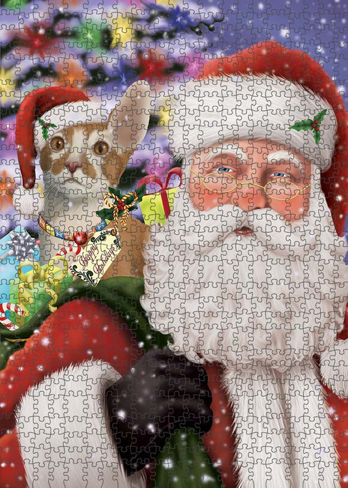 Santa Carrying Cornish Red Cat and Christmas Presents Puzzle with Photo Tin PUZL90220