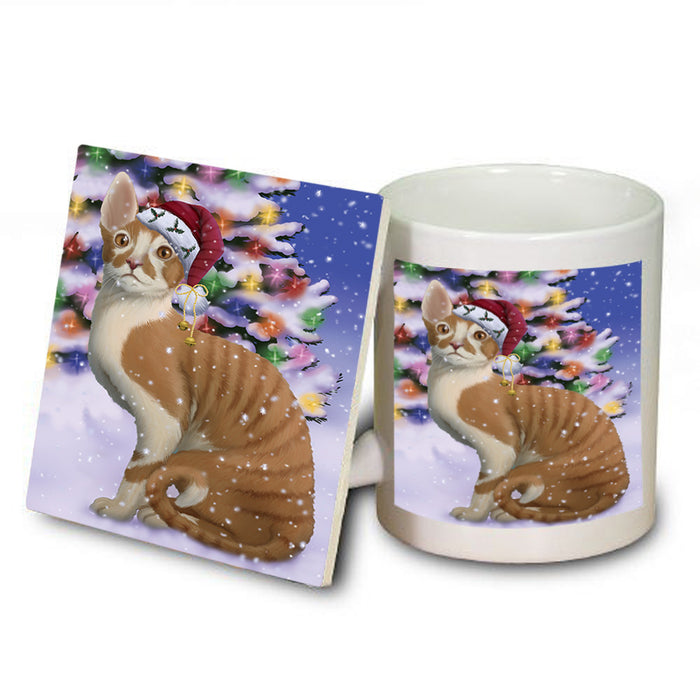 Winterland Wonderland Cornish Red Cat In Christmas Holiday Scenic Background Mug and Coaster Set MUC55694