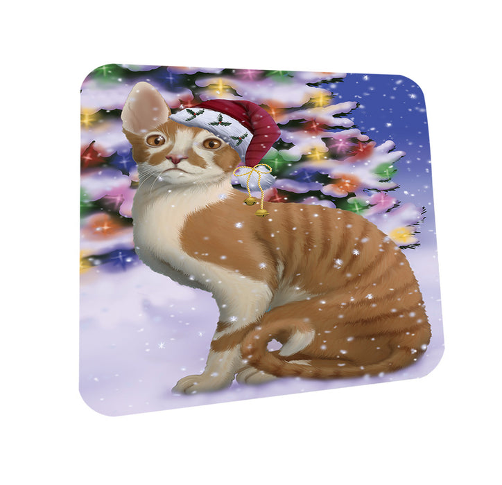 Winterland Wonderland Cornish Red Cat In Christmas Holiday Scenic Background Coasters Set of 4 CST55660
