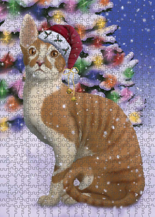 Winterland Wonderland Cornish Red Cat In Christmas Holiday Scenic Background Puzzle with Photo Tin PUZL91012