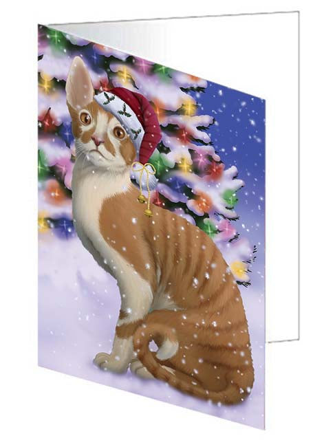 Winterland Wonderland Cornish Red Cat In Christmas Holiday Scenic Background Handmade Artwork Assorted Pets Greeting Cards and Note Cards with Envelopes for All Occasions and Holiday Seasons GCD71621