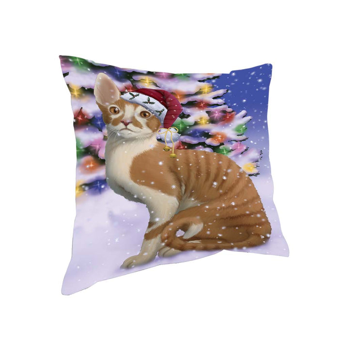 Winterland Wonderland Cornish Red Cat In Christmas Holiday Scenic Background Pillow PIL71736