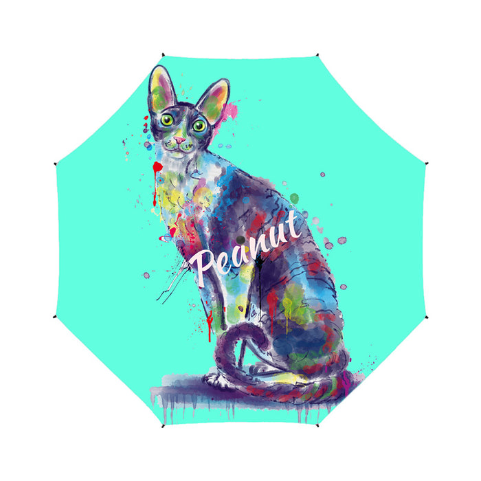 Custom Pet Name Personalized Watercolor Cornish Rex CatSemi-Automatic Foldable Umbrella