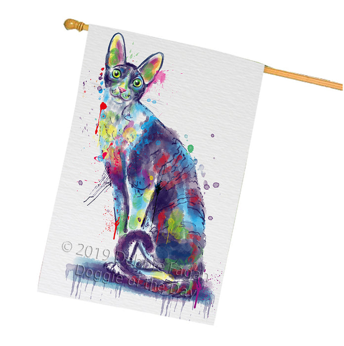 Watercolor Cornish Rex Cat House Flag FLG66169