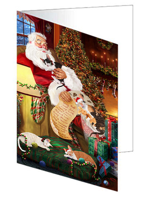 Santa Sleeping with Cornish Rex Cats Christmas Handmade Artwork Assorted Pets Greeting Cards and Note Cards with Envelopes for All Occasions and Holiday Seasons GCD62471