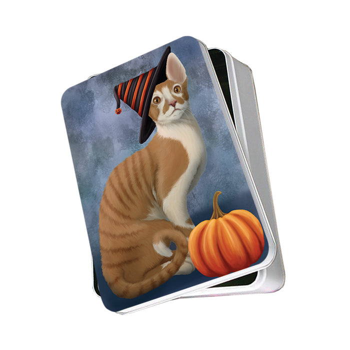 Happy Halloween Cornish Rex Wearing Witch Hat with Pumpkin Photo Storage Tin PITN54838