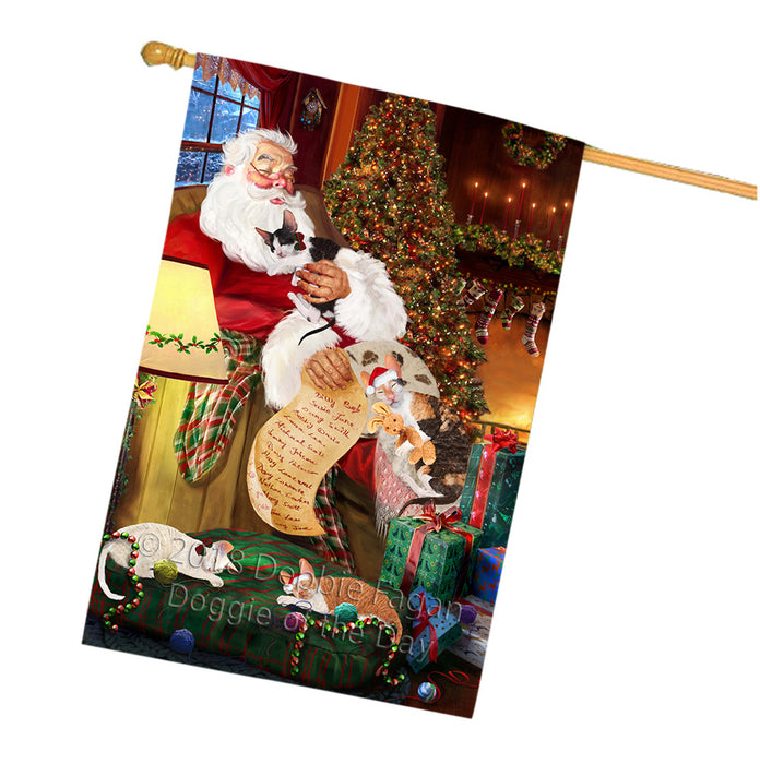Santa Sleeping with Cornish Rex Cats Christmas House Flag FLG53012
