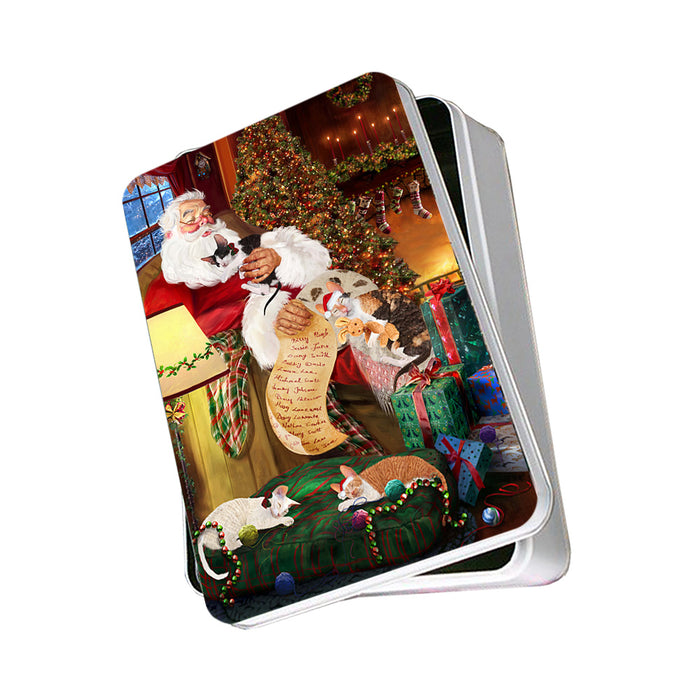 Santa Sleeping with Cornish Rex Cats Christmas Photo Storage Tin PITN52814