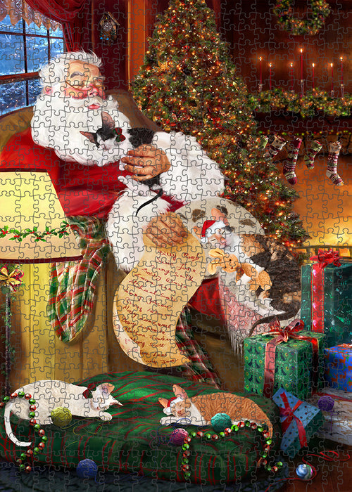 Santa Sleeping with Cornish Rex Cats Christmas Puzzle with Photo Tin PUZL62830
