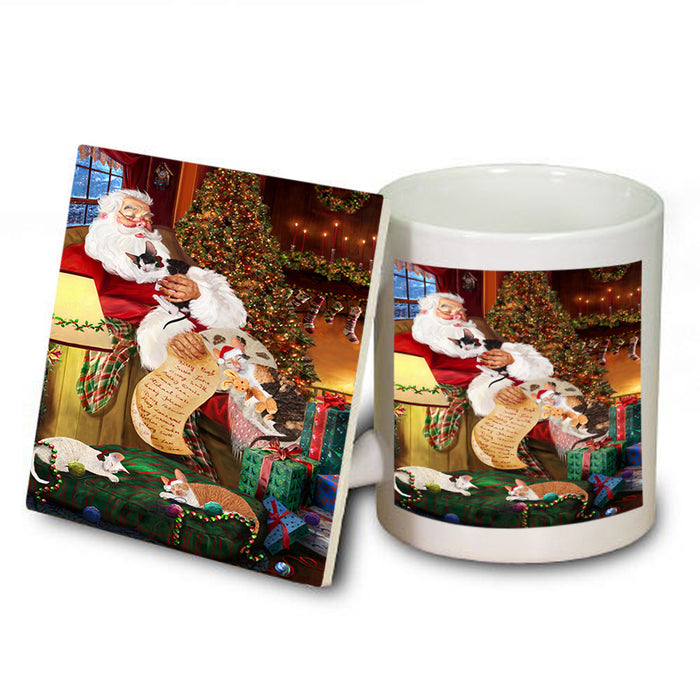 Santa Sleeping with Cornish Rex Cats Christmas Mug and Coaster Set MUC52806