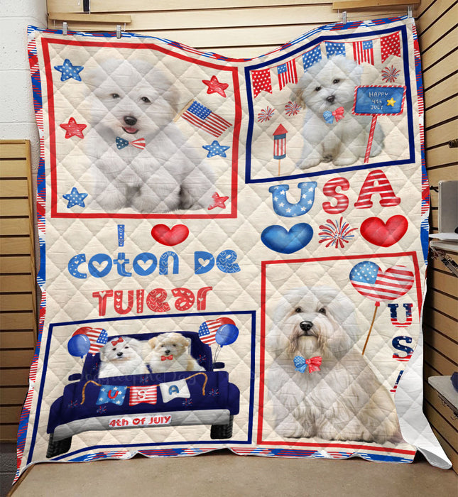 4th of July Independence Day I Love USA Coton De Tulear Dogs Quilt Bed Coverlet Bedspread - Pets Comforter Unique One-side Animal Printing - Soft Lightweight Durable Washable Polyester Quilt