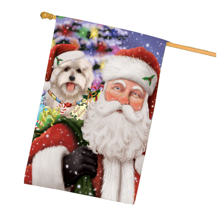 Christmas Santa with Presents and Coton De Tulear Dog House Flag Outdoor Decorative Double Sided Pet Portrait Weather Resistant Premium Quality Animal Printed Home Decorative Flags 100% Polyester FLG68042