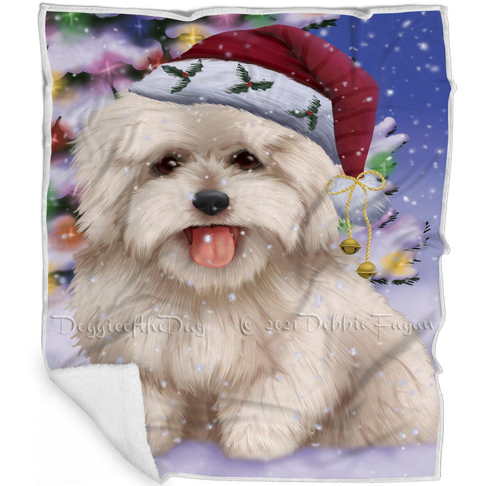 Winterland Wonderland Coton De Tulear Dog In Christmas Holiday Scenic Background Blanket BLNKT120747