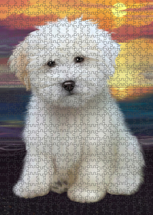 Sunset Coton De Tulear Dog Portrait Jigsaw Puzzle for Adults Animal Interlocking Puzzle Game Unique Gift for Dog Lover's with Metal Tin Box PZL112